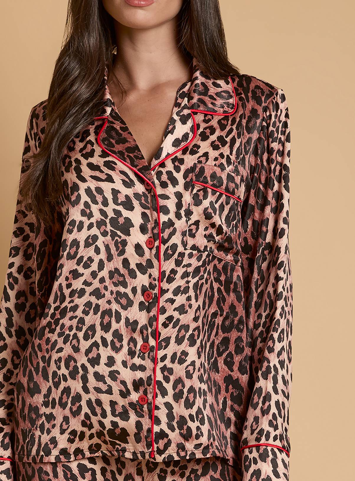 OASIS Leopard Long Sleeve Satin Printed Nightwear Set M - Image 4